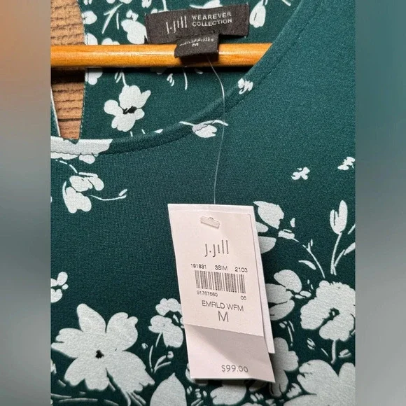 J.Jill Wherever Collection Emerald Floral Shift Dress Women's size Medium Casual - Picture 4 of 8